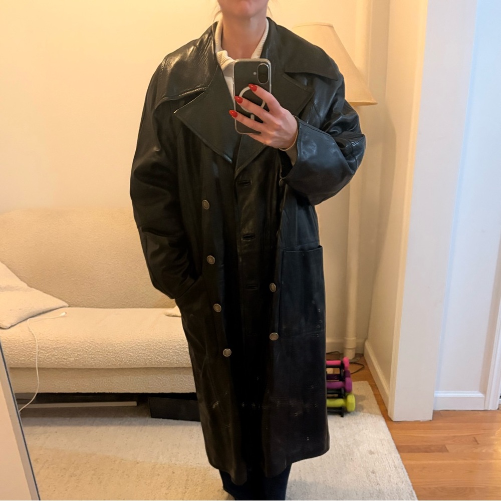 Women's Black Leather trench coat